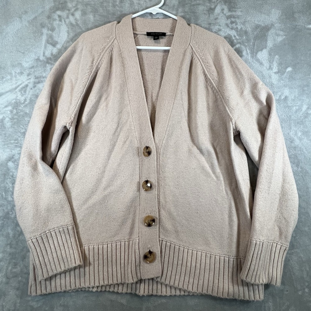Ann Taylor Cardigan Sweater Womens Size XL Knit Button Front‎ V-Neck Dusty Pink